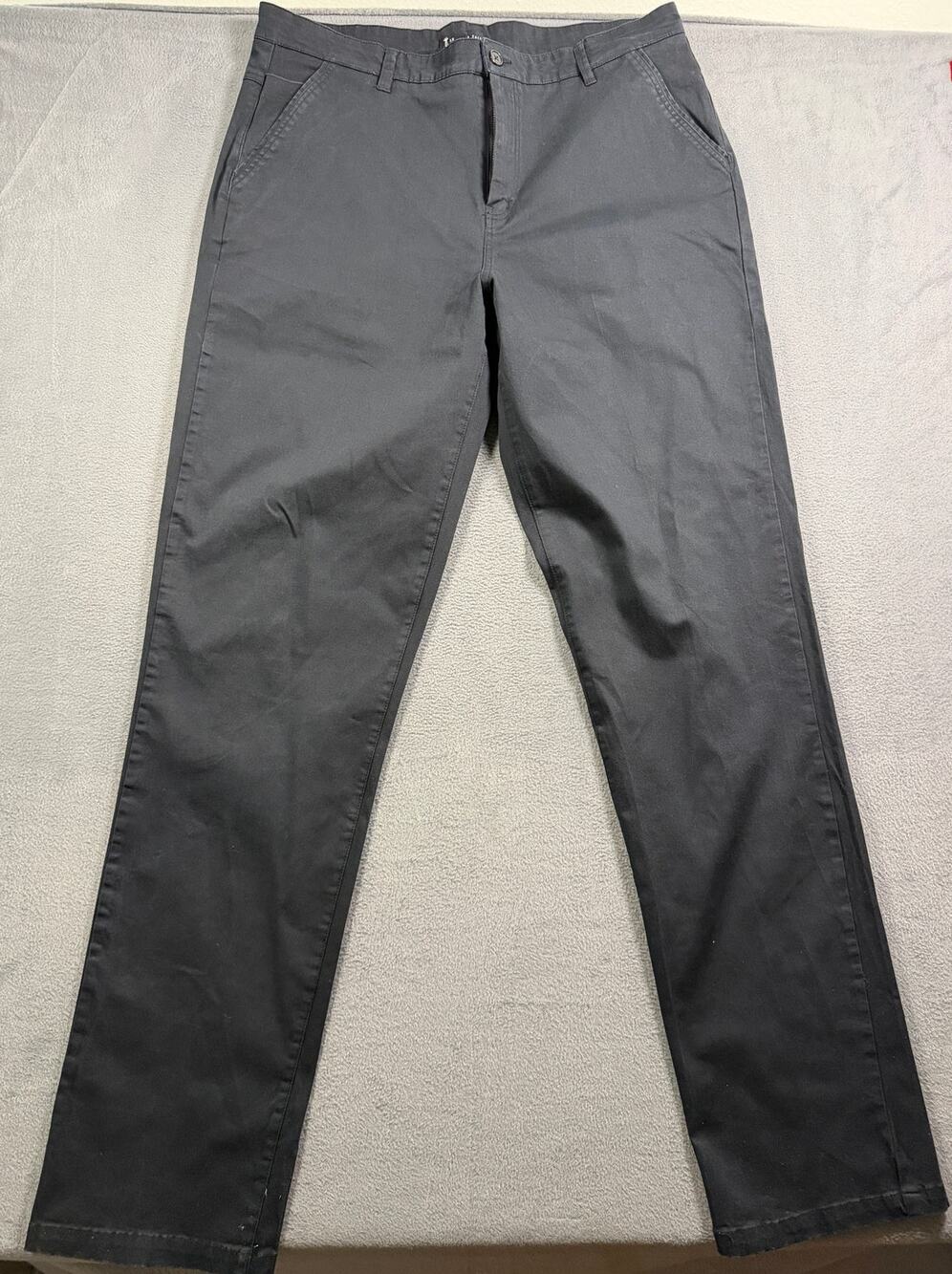 American Tall Mens Size 36 38 Charcoal Gray Chino Pants Flat Front Casual Slacks